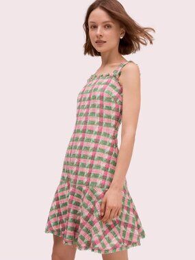 Kate Spade Plaid Tweed Sleeveless Mini Dress Drop Waist Wedding Guest Formal - 0